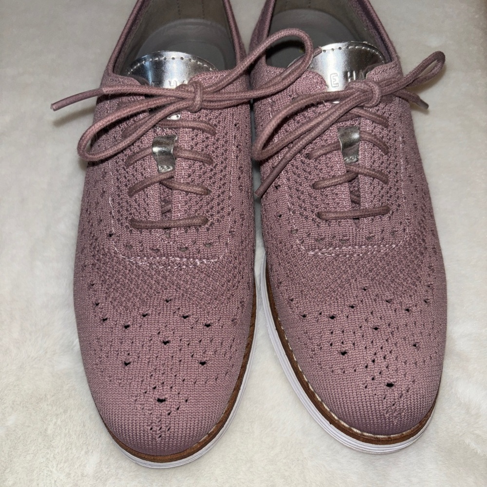 Cole Haan Original Grand Lavendar Knit Lace-Up Flats